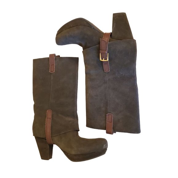 Earthies Green Brown Pointy Toe Boots‎ Suede Leather LINTZ 9.5B - Picture 1 of 7